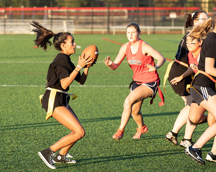 women's flag football at Liberty University after assistance of athletic trainers
